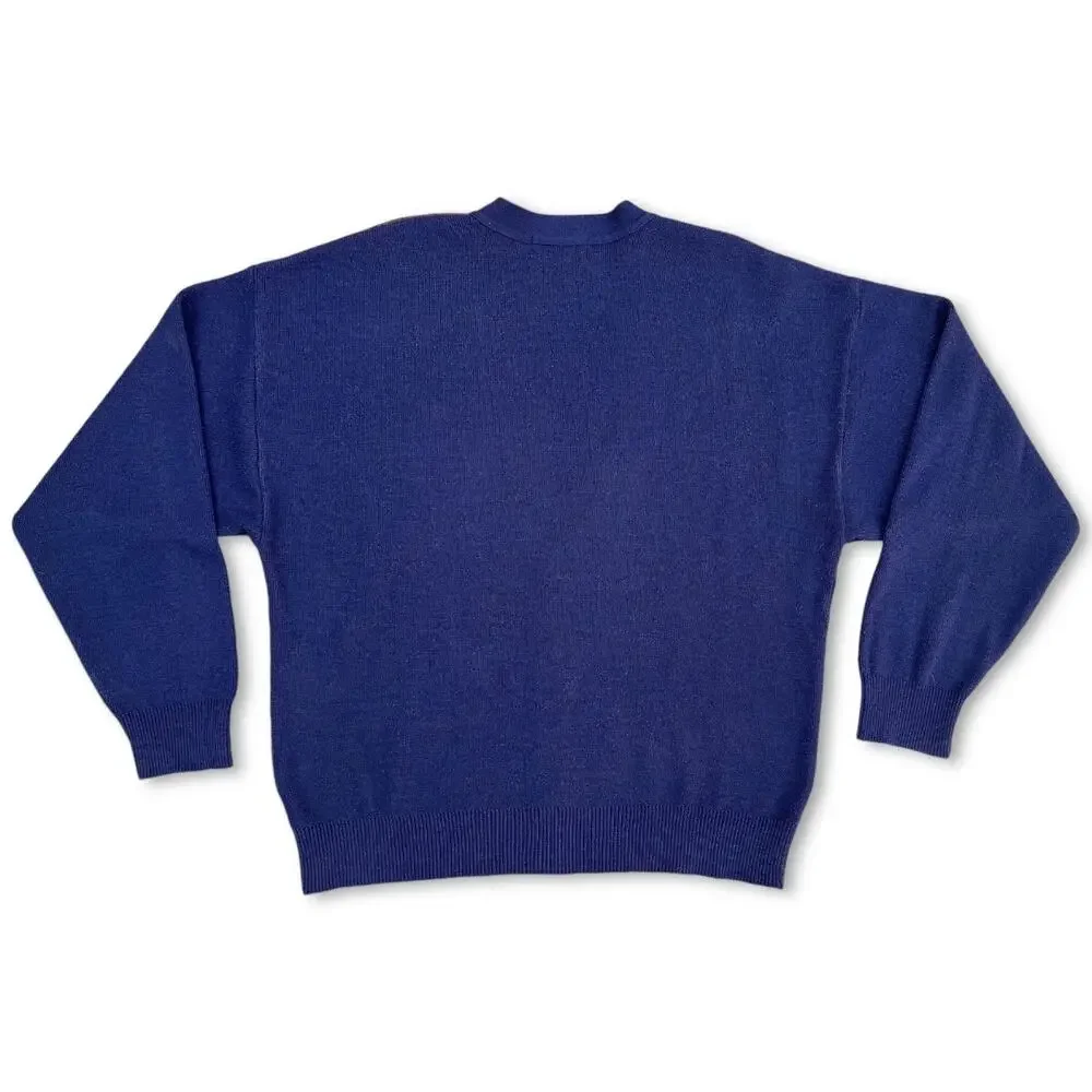 Vintage 90s Grandpa Cardigan Diamond Wool Blend Sweater Murano | Size Medium - Picture 2 of 5